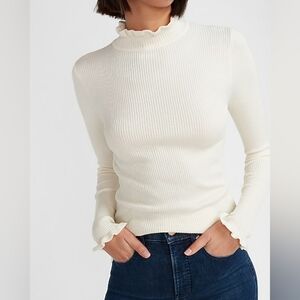 NWT Express Ribbed Ruffle Mock Neck Top Size S